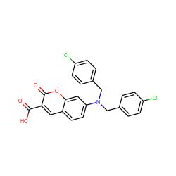 O=C(O)c1cc2ccc(N(Cc3ccc(Cl)cc3)Cc3ccc(Cl)cc3)cc2oc1=O ZINC000205347907