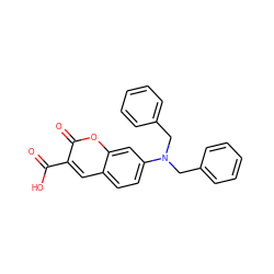 O=C(O)c1cc2ccc(N(Cc3ccccc3)Cc3ccccc3)cc2oc1=O ZINC000205343475