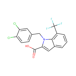 O=C(O)c1cc2cccc(C(F)(F)F)c2n1Cc1ccc(Cl)c(Cl)c1 ZINC000013588877