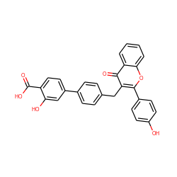 O=C(O)c1ccc(-c2ccc(Cc3c(-c4ccc(O)cc4)oc4ccccc4c3=O)cc2)cc1O ZINC000040429606