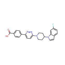 O=C(O)c1ccc(-c2ccc(N3CCC(n4ccc5ccc(F)cc54)CC3)nn2)cc1 ZINC001772606984