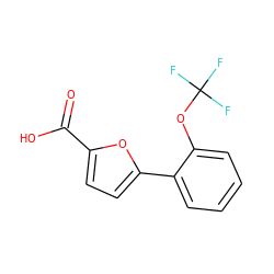 O=C(O)c1ccc(-c2ccccc2OC(F)(F)F)o1 ZINC000004658787