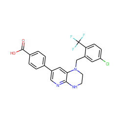 O=C(O)c1ccc(-c2cnc3c(c2)N(Cc2cc(Cl)ccc2C(F)(F)F)CCN3)cc1 ZINC000049918359