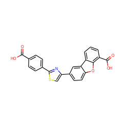 O=C(O)c1ccc(-c2nc(-c3ccc4oc5c(C(=O)O)cccc5c4c3)cs2)cc1 ZINC000064553165