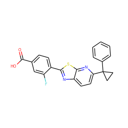 O=C(O)c1ccc(-c2nc3ccc(C4(c5ccccc5)CC4)nc3s2)c(F)c1 ZINC000082156117