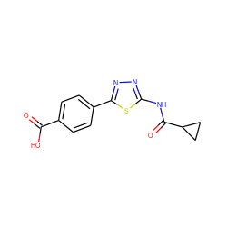 O=C(O)c1ccc(-c2nnc(NC(=O)C3CC3)s2)cc1 ZINC000084738914