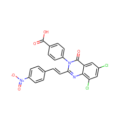 O=C(O)c1ccc(-n2c(/C=C/c3ccc([N+](=O)[O-])cc3)nc3c(Cl)cc(Cl)cc3c2=O)cc1 ZINC000058583779