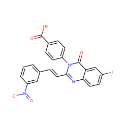 O=C(O)c1ccc(-n2c(/C=C/c3cccc([N+](=O)[O-])c3)nc3ccc(I)cc3c2=O)cc1 ZINC000058591670