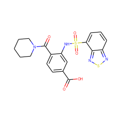 O=C(O)c1ccc(C(=O)N2CCCCC2)c(NS(=O)(=O)c2cccc3nsnc23)c1 ZINC000035064881