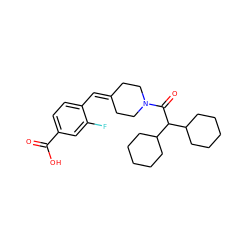 O=C(O)c1ccc(C=C2CCN(C(=O)C(C3CCCCC3)C3CCCCC3)CC2)c(F)c1 ZINC000001553091