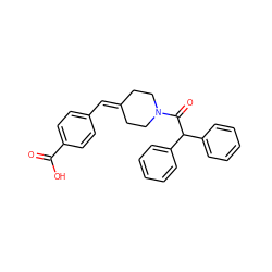 O=C(O)c1ccc(C=C2CCN(C(=O)C(c3ccccc3)c3ccccc3)CC2)cc1 ZINC000013475202