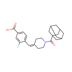 O=C(O)c1ccc(C=C2CCN(C(=O)C34CC5CC(CC(C5)C3)C4)CC2)c(F)c1 ZINC000013475209