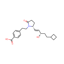 O=C(O)c1ccc(CCN2C(=O)CC[C@@H]2/C=C/[C@@H](O)CCC2CCC2)cc1 ZINC000013585533