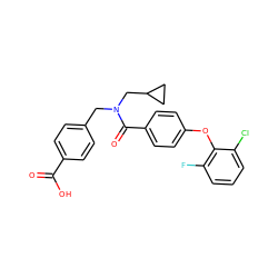 O=C(O)c1ccc(CN(CC2CC2)C(=O)c2ccc(Oc3c(F)cccc3Cl)cc2)cc1 ZINC001772636046