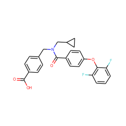 O=C(O)c1ccc(CN(CC2CC2)C(=O)c2ccc(Oc3c(F)cccc3F)cc2)cc1 ZINC001772585347