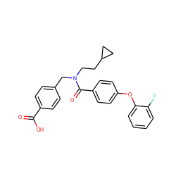 O=C(O)c1ccc(CN(CCC2CC2)C(=O)c2ccc(Oc3ccccc3F)cc2)cc1 ZINC000584598473