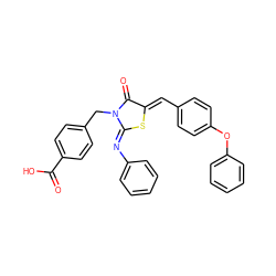 O=C(O)c1ccc(CN2C(=O)/C(=C/c3ccc(Oc4ccccc4)cc3)S/C2=N\c2ccccc2)cc1 ZINC000040916803