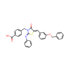 O=C(O)c1ccc(CN2C(=O)/C(=C/c3cccc(OCc4ccccc4)c3)S/C2=N\c2ccccc2)cc1 ZINC000040402325