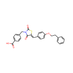 O=C(O)c1ccc(CN2C(=O)S/C(=C\c3ccc(OCCc4ccccc4)cc3)C2=O)cc1 ZINC000103235565