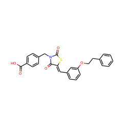 O=C(O)c1ccc(CN2C(=O)S/C(=C\c3cccc(OCCc4ccccc4)c3)C2=O)cc1 ZINC000103235563