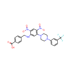 O=C(O)c1ccc(CNc2cc(N3CCN(c4cccc(C(F)(F)F)c4)CC3)c([N+](=O)[O-])cc2[N+](=O)[O-])cc1 ZINC000027862642