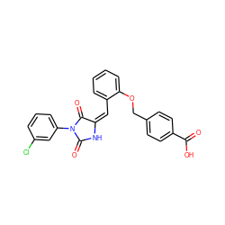 O=C(O)c1ccc(COc2ccccc2/C=C2/NC(=O)N(c3cccc(Cl)c3)C2=O)cc1 ZINC000000663543