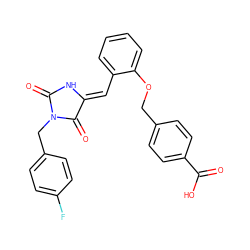 O=C(O)c1ccc(COc2ccccc2/C=C2\NC(=O)N(Cc3ccc(F)cc3)C2=O)cc1 ZINC000013119157