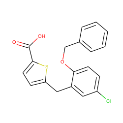 O=C(O)c1ccc(Cc2cc(Cl)ccc2OCc2ccccc2)s1 ZINC000029128670