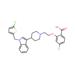 O=C(O)c1ccc(Cl)cc1OCCN1CCC(c2cn(Cc3ccc(Cl)s3)c3ccccc23)CC1 ZINC000028360558