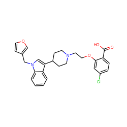 O=C(O)c1ccc(Cl)cc1OCCN1CCC(c2cn(Cc3ccoc3)c3ccccc23)CC1 ZINC000028361675