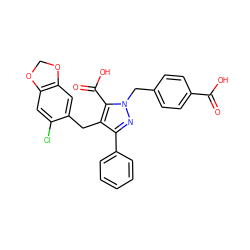 O=C(O)c1ccc(Cn2nc(-c3ccccc3)c(Cc3cc4c(cc3Cl)OCO4)c2C(=O)O)cc1 ZINC000026574014