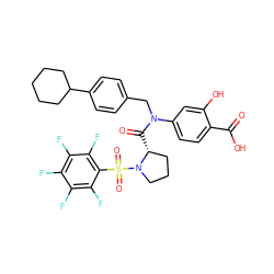 O=C(O)c1ccc(N(Cc2ccc(C3CCCCC3)cc2)C(=O)[C@@H]2CCCN2S(=O)(=O)c2c(F)c(F)c(F)c(F)c2F)cc1O ZINC000165875690