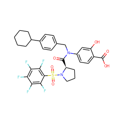 O=C(O)c1ccc(N(Cc2ccc(C3CCCCC3)cc2)C(=O)[C@H]2CCCN2S(=O)(=O)c2c(F)c(F)c(F)c(F)c2F)cc1O ZINC000165874357