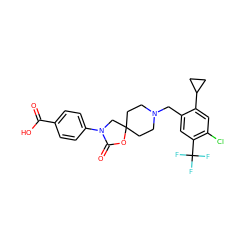 O=C(O)c1ccc(N2CC3(CCN(Cc4cc(C(F)(F)F)c(Cl)cc4C4CC4)CC3)OC2=O)cc1 ZINC000144586780