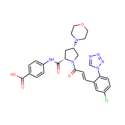 O=C(O)c1ccc(NC(=O)[C@@H]2C[C@H](N3CCOCC3)CN2C(=O)/C=C/c2cc(Cl)ccc2-n2cnnn2)cc1 ZINC000142676227