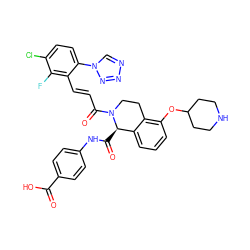 O=C(O)c1ccc(NC(=O)[C@@H]2c3cccc(OC4CCNCC4)c3CCN2C(=O)/C=C/c2c(-n3cnnn3)ccc(Cl)c2F)cc1 ZINC000223901163