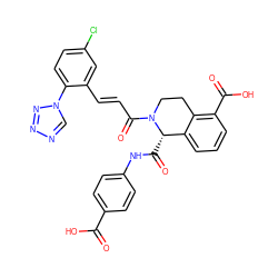 O=C(O)c1ccc(NC(=O)[C@H]2c3cccc(C(=O)O)c3CCN2C(=O)/C=C/c2cc(Cl)ccc2-n2cnnn2)cc1 ZINC000148165207