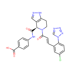 O=C(O)c1ccc(NC(=O)[C@H]2c3cn[nH]c3CCN2C(=O)/C=C/c2cc(Cl)ccc2-n2cnnn2)cc1 ZINC000145840894