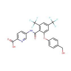 O=C(O)c1ccc(NC(=O)c2c(Oc3ccc(CO)cc3)cc(C(F)(F)F)cc2C(F)(F)F)cn1 ZINC000218494604