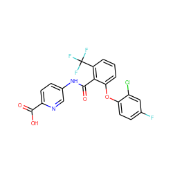 O=C(O)c1ccc(NC(=O)c2c(Oc3ccc(F)cc3Cl)cccc2C(F)(F)F)cn1 ZINC000212229357