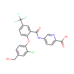 O=C(O)c1ccc(NC(=O)c2cc(C(F)(F)F)ccc2Oc2ccc(CO)cc2Cl)cn1 ZINC000218495697