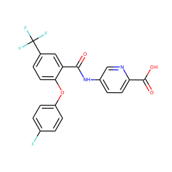 O=C(O)c1ccc(NC(=O)c2cc(C(F)(F)F)ccc2Oc2ccc(F)cc2)cn1 ZINC000143184983