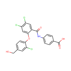 O=C(O)c1ccc(NC(=O)c2cc(Cl)c(Cl)cc2Oc2ccc(CO)cc2Cl)cc1 ZINC000218493434