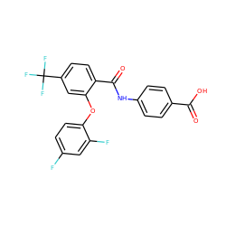 O=C(O)c1ccc(NC(=O)c2ccc(C(F)(F)F)cc2Oc2ccc(F)cc2F)cc1 ZINC000143203620