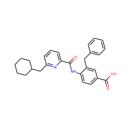 O=C(O)c1ccc(NC(=O)c2cccc(CC3CCCCC3)n2)c(Cc2ccccc2)c1 ZINC000013165420