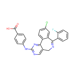 O=C(O)c1ccc(Nc2ncc3c(n2)-c2ccc(Cl)cc2C(c2ccccc2F)=NC3)cc1 ZINC000138122899