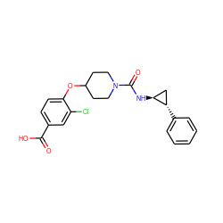 O=C(O)c1ccc(OC2CCN(C(=O)N[C@H]3C[C@@H]3c3ccccc3)CC2)c(Cl)c1 ZINC000103269890