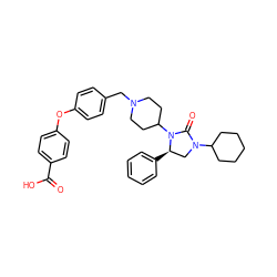 O=C(O)c1ccc(Oc2ccc(CN3CCC(N4C(=O)N(C5CCCCC5)C[C@H]4c4ccccc4)CC3)cc2)cc1 ZINC000096285361