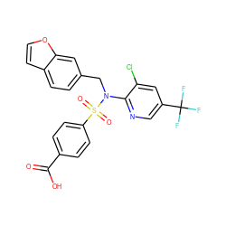 O=C(O)c1ccc(S(=O)(=O)N(Cc2ccc3ccoc3c2)c2ncc(C(F)(F)F)cc2Cl)cc1 ZINC000114816938