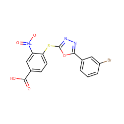 O=C(O)c1ccc(Sc2nnc(-c3cccc(Br)c3)o2)c([N+](=O)[O-])c1 ZINC000001077898